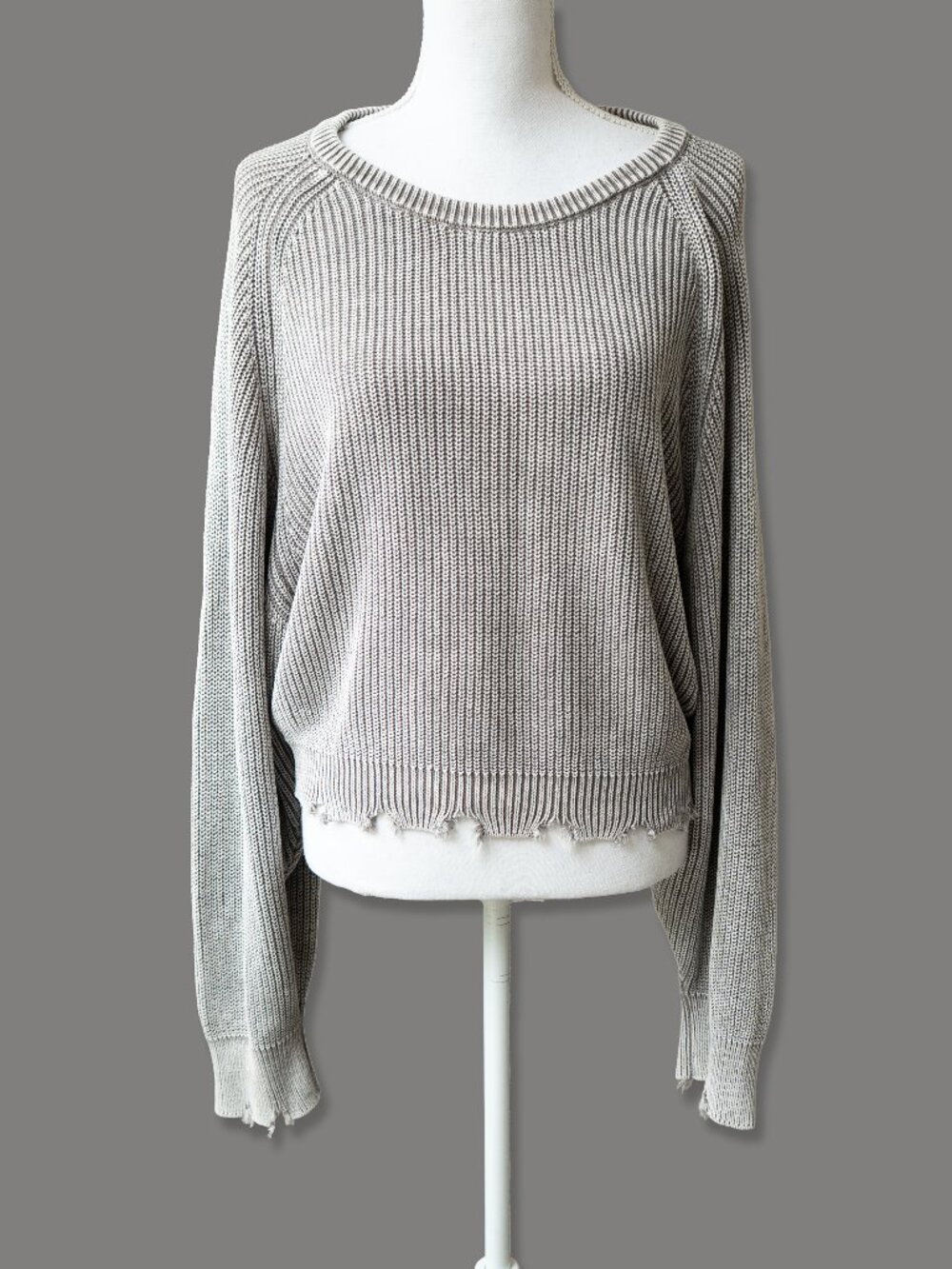 YFB Slouchy Balloon Sleeve Sweater Grey Rib Knit Edgy Grunge Emo 100% Cotton